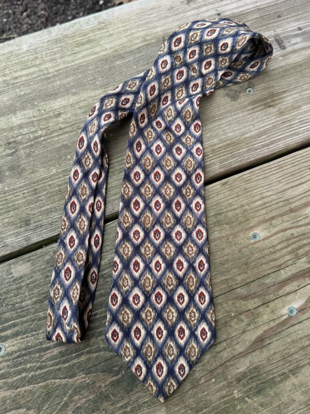 Ralph Lauren Tie in Navy, Brown and Cream Ikat Medallion